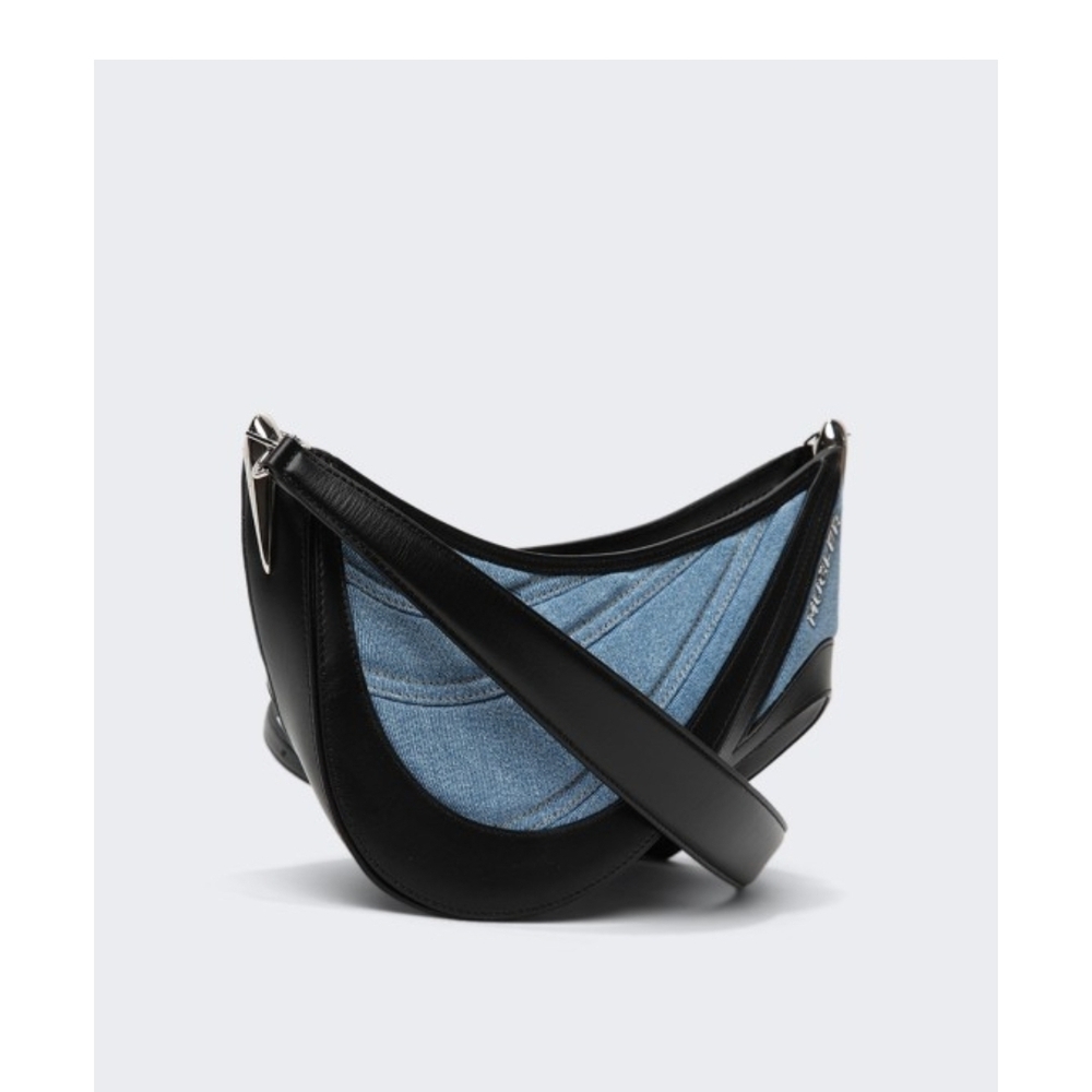 NWOT Mugler Medium Black & Blue Denim Spiral Curve 01 Bag.